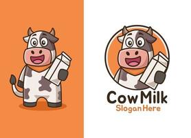caricatura, sonriente, vaca, con, leche, logotipo, diseño vector