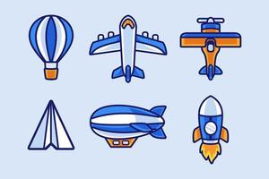 Colección de iconos de avión de papel y transporte aéreo. vector