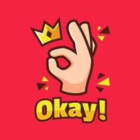 cartoon OK hand sign with crown vector