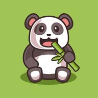 cartoon cute panda eating bamboo illustration vector