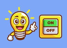 cartoon light bulb pointed the switch on off illustration