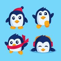 cute penguin cartoon character collection flat design vector