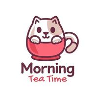cute little Cat on the cup logo design