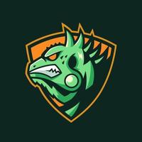 Iguana mascot on the shield sport logo design vector