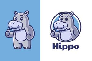 pulgar hacia arriba el diseño del logotipo de la mascota del hipopótamo vector