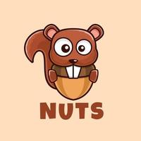 ardilla de dibujos animados marrón comer nueces diseño de logotipo vector