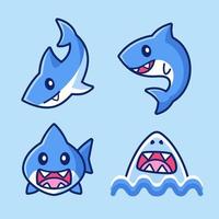 colección de lindo personaje de dibujos animados de tiburón