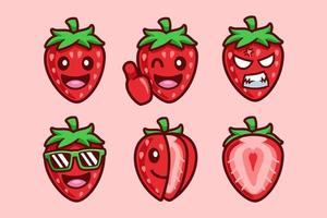 colección de personajes de dibujos animados de frutas de fresa vector