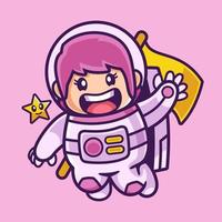 agitando el personaje de dibujos animados de la niña astronauta vector