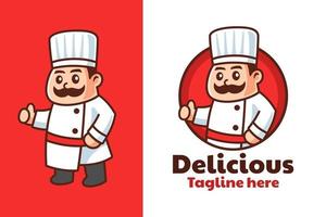 caricatura, pulgares arriba, chef, mascota, logotipo, diseño vector
