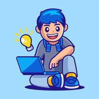 Teenage Boy Sitting with Laptop vector