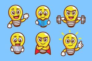 cartoon character light bulb collection set vector