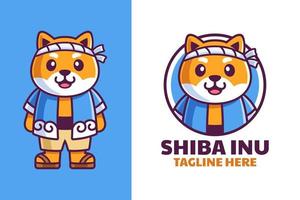 Shiba Inu Dog with Japanese Clothes Mascot Logo Design vector