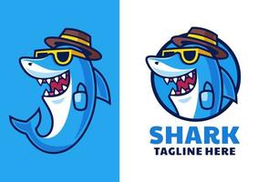 diseño de logotipo de mascota de tiburón de dibujos animados vector