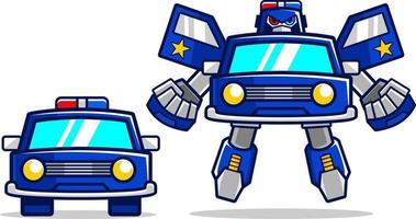 Cartoon Police car robot transform. Sheriff car vector