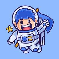 agitando el personaje de dibujos animados de niño astronauta vector