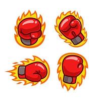 Burning Boxing Gloves Cartoon set vector