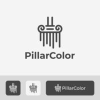 combinación de logotipo de pilar y pincel con estilo de arte lineal vector