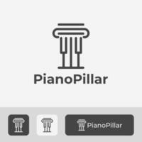 combinación de vector de símbolo de icono de logotipo de pilar y piano, con un estilo de arte de línea simple y moderno, adecuado para la escuela de música