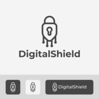 Modern Digital Padlock Logo Template Design With Shield Shape Illustration Vector in Minimal Line Art Style
