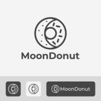 Dunut and Crescent Moon Combination Logo Icon Symbol Template Design, Bakery Logo Design With Simple Line Art vector