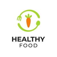 Healthy Food Logo Vector Design, Illustration of Carrot Icon With Circular Spoon and Fork