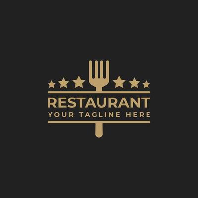 Restaurant Logo Design With Fork Icon and Stars Decoration in Luxury and Elegant Style
