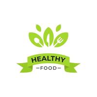 Healthy Food Logo Vector Design With Leaf Illustration With Cutlery and Knife Silhouette Silhouettes