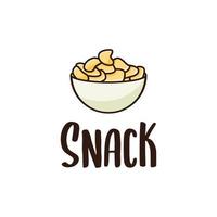 diseño de logotipo de snack con un icono de chip de yuca en un tazón vector