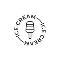 Diseño de icono de logotipo de helado de estilo retro vintage mínimo con arte lineal y texto circular vector