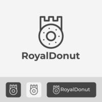 Plantilla de logotipo de rosquilla simple y moderna con combinación de rosquilla y castillo, diseño de logotipo de lujo con estilo real vector