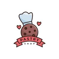 diseño de logotipo de galleta con una combinación de gorro de chef y decoración de corazón vector