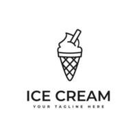 Diseño de icono de logotipo de cono de helado de estilo retro vintage mínimo con arte lineal vector