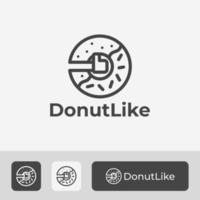 combinación de donut y me gusta, diseño de vector de icono de logotipo de donut con estilo de arte de línea moderna para panadería