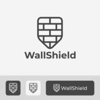 logotipo de escudo con patrón de ladrillo para una fuerte seguridad de datos dan melindungi privasi pengguna dari virus berbahaya, diseño de vector de símbolo de icono de logotipo de protección con arte de línea simple