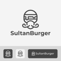 Diseño de logotipo de hamburguesa sultan único, ilustración de vector de símbolo de icono de hamburguesa simple y mínimo para etiqueta comercial