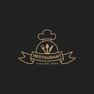 Fancy Logo Design for Restaurant With Spoon, Fork, Knife and Chef Hat Icon Illustration