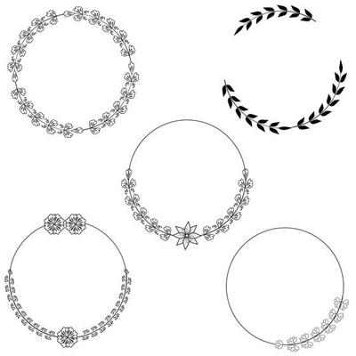 Floral Frame Collection. Floral round shape border, Set of cute retro flowers arranged un a shape of the wreath perfect for wedding invitations and birthday cards
