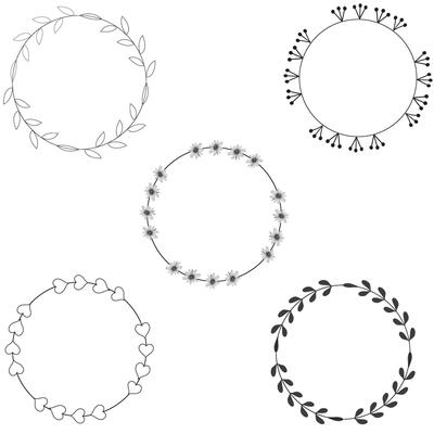 Floral Frame Collection. Floral round shape border, Set of cute retro flowers arranged un a shape of the wreath perfect for wedding invitations and birthday cards