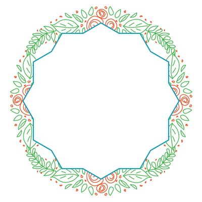 Vector floral botanical card design with flower and leaves with geometrical frame.