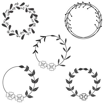 Floral Frame Collection. Floral round shape border, Set of cute retro flowers arranged un a shape of the wreath perfect for wedding invitations and birthday cards