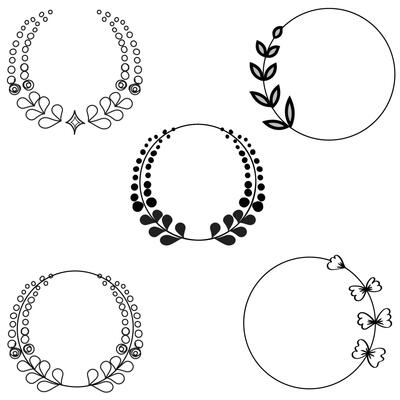 Floral Frame Collection. Floral round shape border, Set of cute retro flowers arranged un a shape of the wreath perfect for wedding invitations and birthday cards