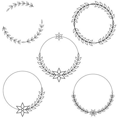 Floral Frame Collection. Floral round shape border, Set of cute retro flowers arranged un a shape of the wreath perfect for wedding invitations and birthday cards