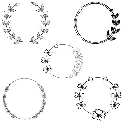 Floral Frame Collection. Floral round shape border, Set of cute retro flowers arranged un a shape of the wreath perfect for wedding invitations and birthday cards