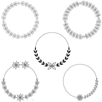 Floral Frame Collection. Floral round shape border, Set of cute retro flowers arranged un a shape of the wreath perfect for wedding invitations and birthday cards