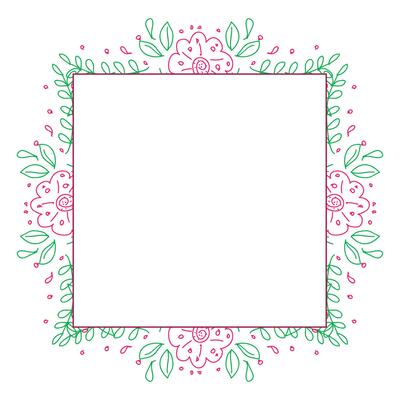 Vector floral botanical card design with flower and leaves with geometrical frame.