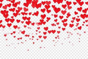 Falling red hearts with transparent background. Romantic Valentine's day background. vector