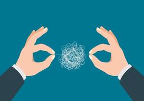 Man hands trying to untangle the tangled thread vector