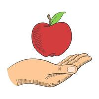 Ilustración de una mano con una manzana vector