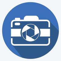 Camera I Icon in trendy long shadow style isolated on soft blue background vector